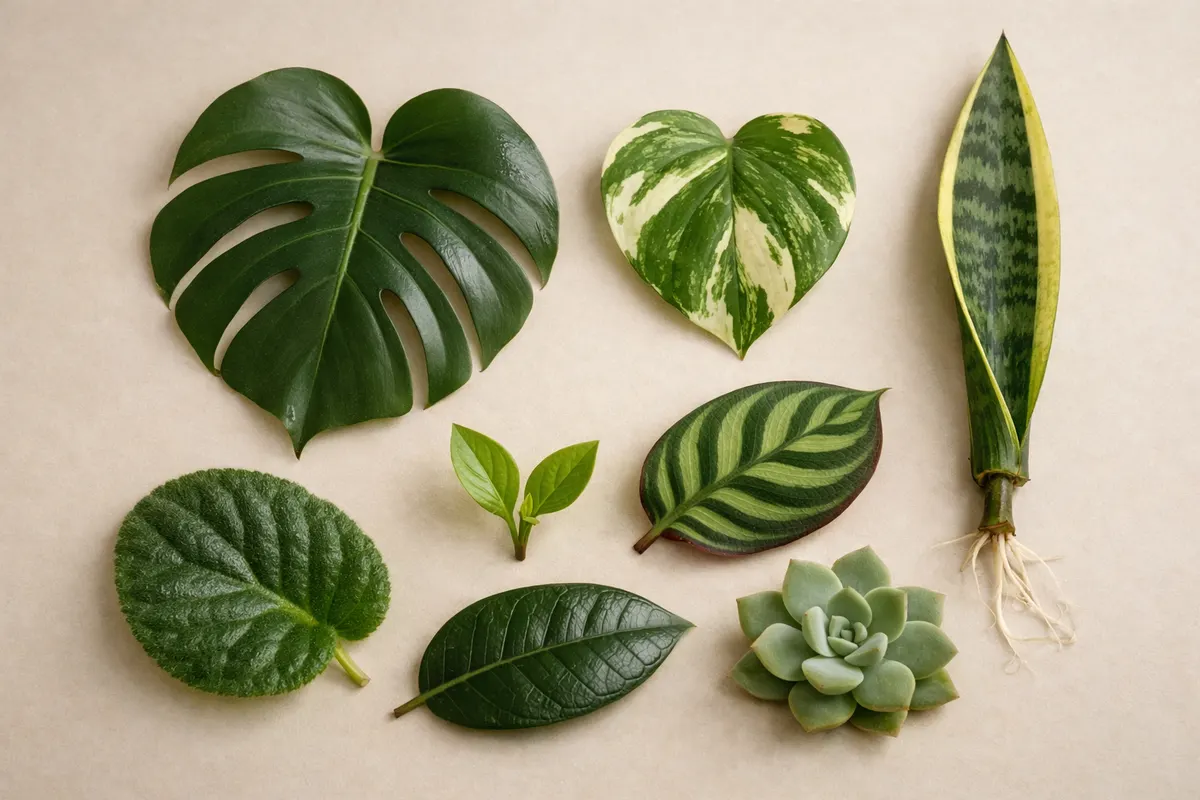 Editorial checklist image for houseplant leaf identification showing visible clues and comparison notes.