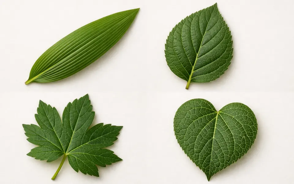 Close-up visual clues that help distinguish leaf venation patterns